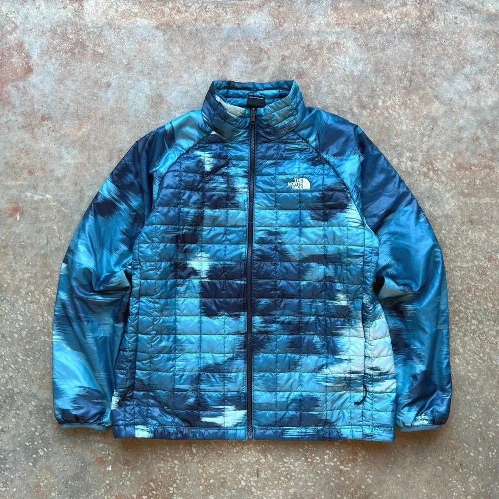 The North Face Thermoball Eco Puffer Jacket Mens Large Blue Abstract Print Zip
